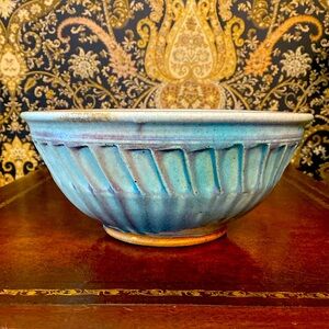 Large Pottery Bowl Aqua Blue-Green Handmade